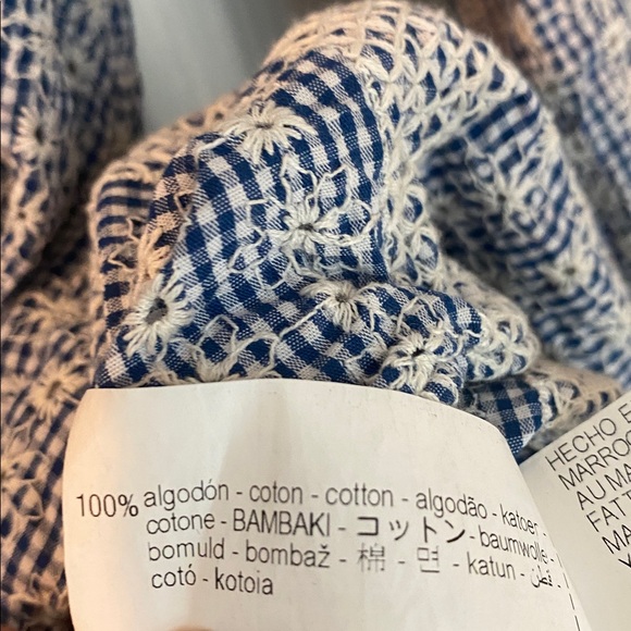 Zara Crochet Daisy Blue & White Gingham Rattan Belted Mini Dress - Picture 12 of 12